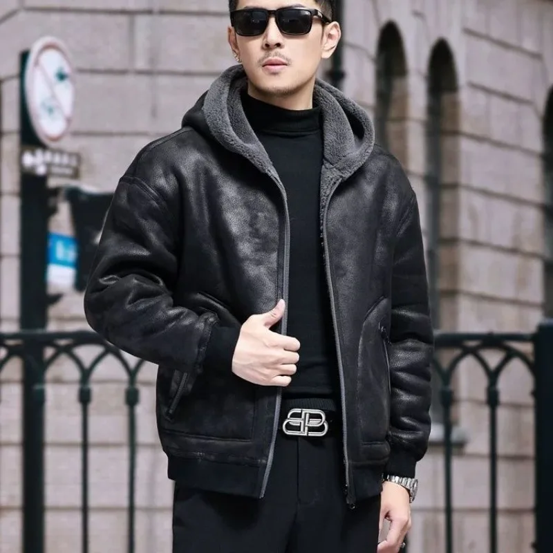 Men's Autumn Winter Top Coat Double-sided Hooded Leather Jacket Fleece Lining Thickened Middle-aged Elderly Comfortable Soft New
Men's Autumn Winter Top Coat Double-sided Hooded Leather Jacket Fleece Lining Thickened Middle-aged Elderly Comfortable Soft New
