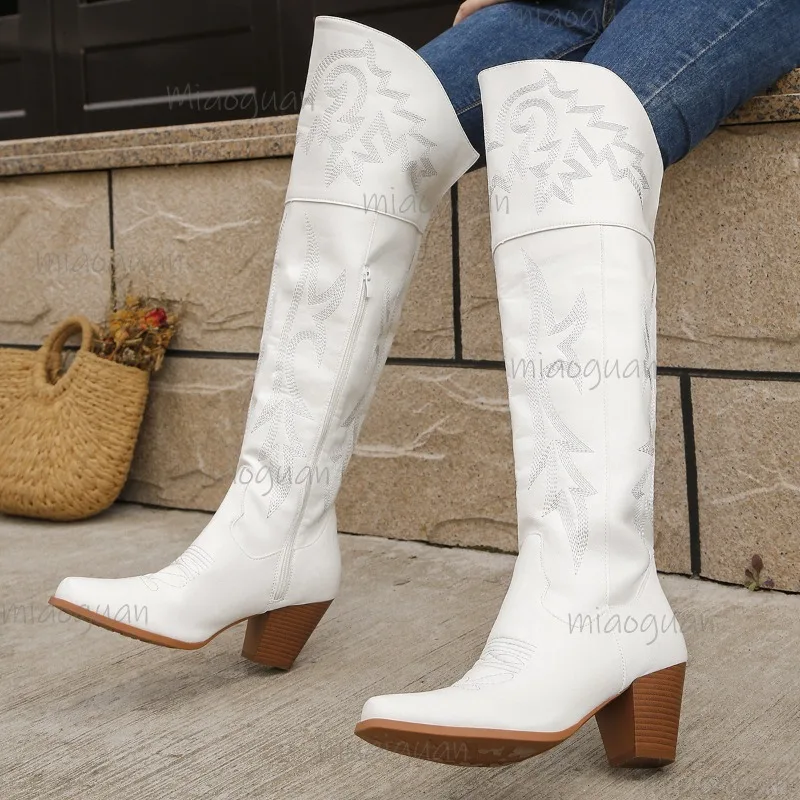 Women's Knee High Cowboy Boots Western Embroidery Pointed Toe Side Zipper Chunky Block Heel Wide Calf Vintage Woman Long Botas
Women's Knee High Cowboy Boots Western Embroidery Pointed Toe Side Zipper Chunky Block Heel Wide Calf Vintage Woman Long Botas