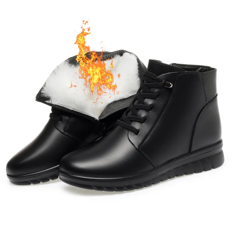 Горячая Распродажа, теплые плюшевые зимние ботинки ZXRYXGS, короткие Нескользящие ботинки на плоской подошве, ботинки из 2023 воловьей шерсти, женская обувь, черные ботинки, большой размер