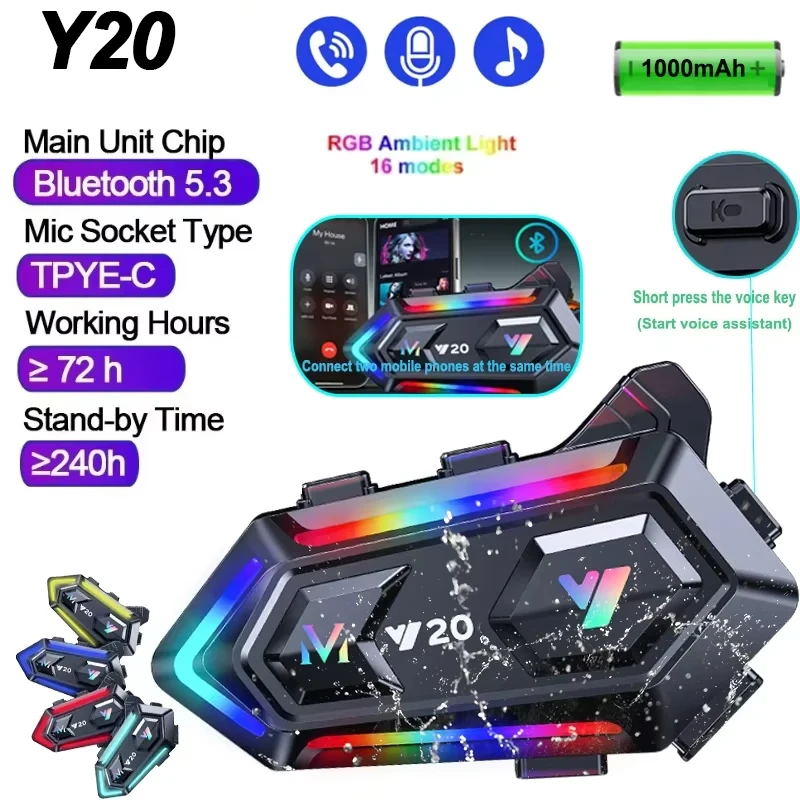 Y20 Bluetooth Motorcycle Helmet Headset 1000mAh Hands-free Noize Reduction Waterproof RGB Lighting Wireless Motobike Headphone
Y20 Bluetooth Motorcycle Helmet Headset 1000mAh Hands-free Noize Reduction Waterproof RGB Lighting Wireless Motobike Headphone