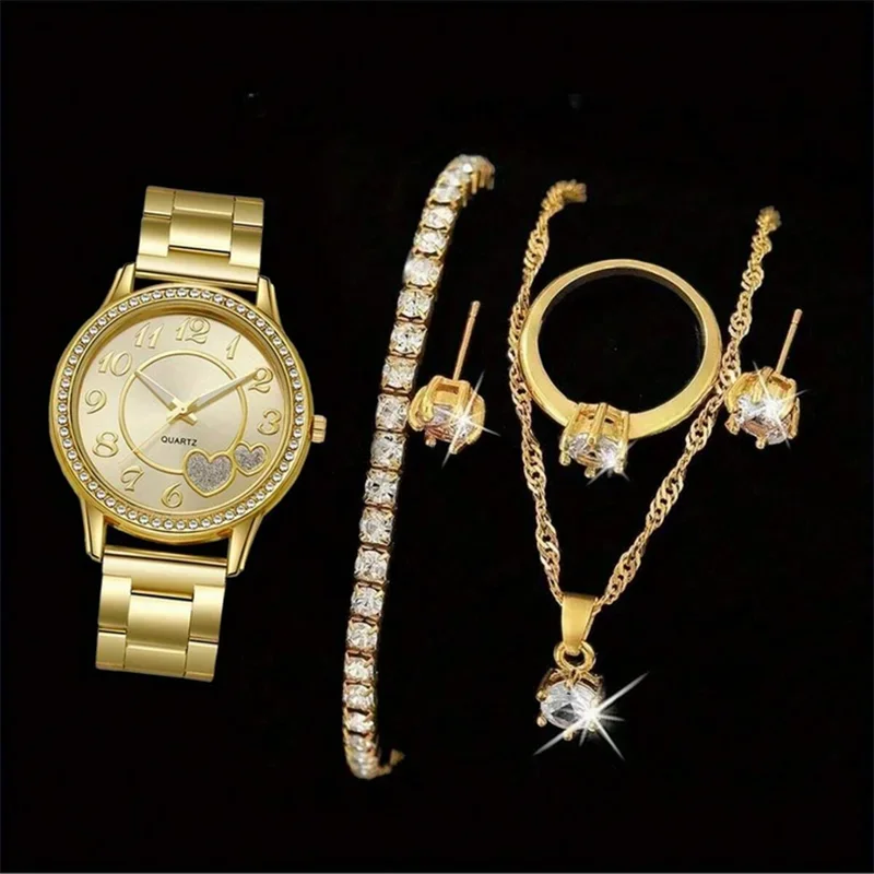 6 Pieces of Fashionable and Versatile Diamond Inlaid Rhinestone WOMEN'S Quartz Steel Band Watch+necklace+earrings+ring+bracelet
6 Pieces of Fashionable and Versatile Diamond Inlaid Rhinestone WOMEN'S Quartz Steel Band Watch+necklace+earrings+ring+bracelet