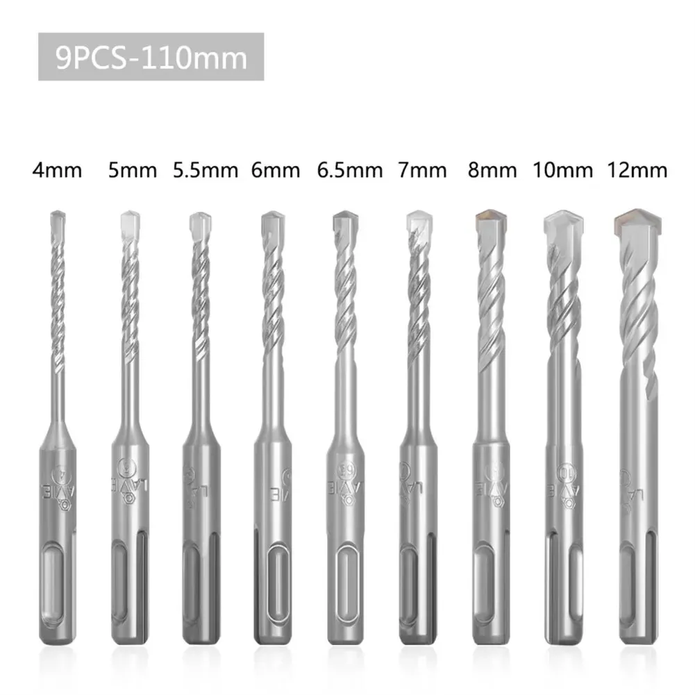 9pcs Hammer Drill Bit Set 40CR 130 Degrees Fast Drilling Speed SDS Carbide Drill For Bricks Masonry Concrete Cement Stone Rocks
9pcs Hammer Drill Bit Set 40CR 130 Degrees Fast Drilling Speed SDS Carbide Drill For Bricks Masonry Concrete Cement Stone Rocks