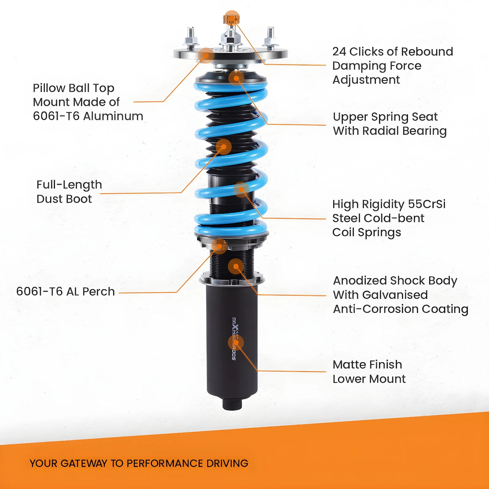 MaXpeedingrods T6 Coilover Shock+Spring for Lexus IS250 IS350 06-13 *AWD Sedan*
MaXpeedingrods T6 Coilover Shock+Spring for Lexus IS250 IS350 06-13 *AWD Sedan*