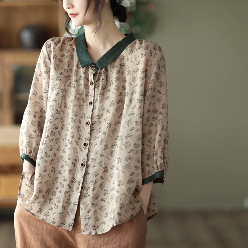 Японская премиальная хлопково-льняная рубашка с цветочным принтом, тонкая, с цветными вставками, с воротником, летняя, женская, деловая, повседневная, свободного кроя, топ
Японская премиальная хлопково-льняная рубашка с цветочным принтом, тонкая, с цветными вставками, с воротником, летняя, женская, деловая, повседневная, свободного кроя, топ
