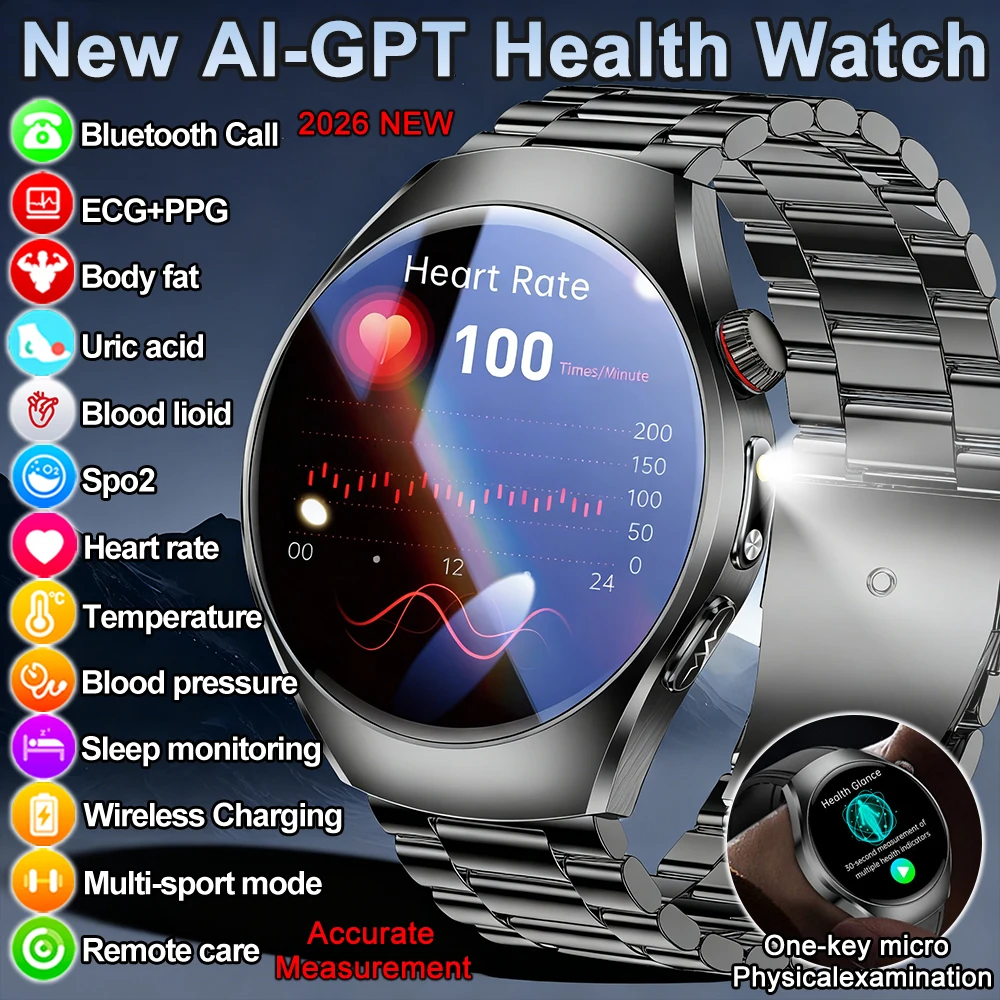 2026Новые умные часы для диагностики здоровья, мужские спортивные ЭКГ, пульс, кровяное давление, мочевая кислота, водонепроницаемые умные часы для мужчин и женщин
2026Новые умные часы для диагностики здоровья, мужские спортивные ЭКГ, пульс, кровяное давление, мочевая кислота, водонепроницаемые умные часы для мужчин и женщин