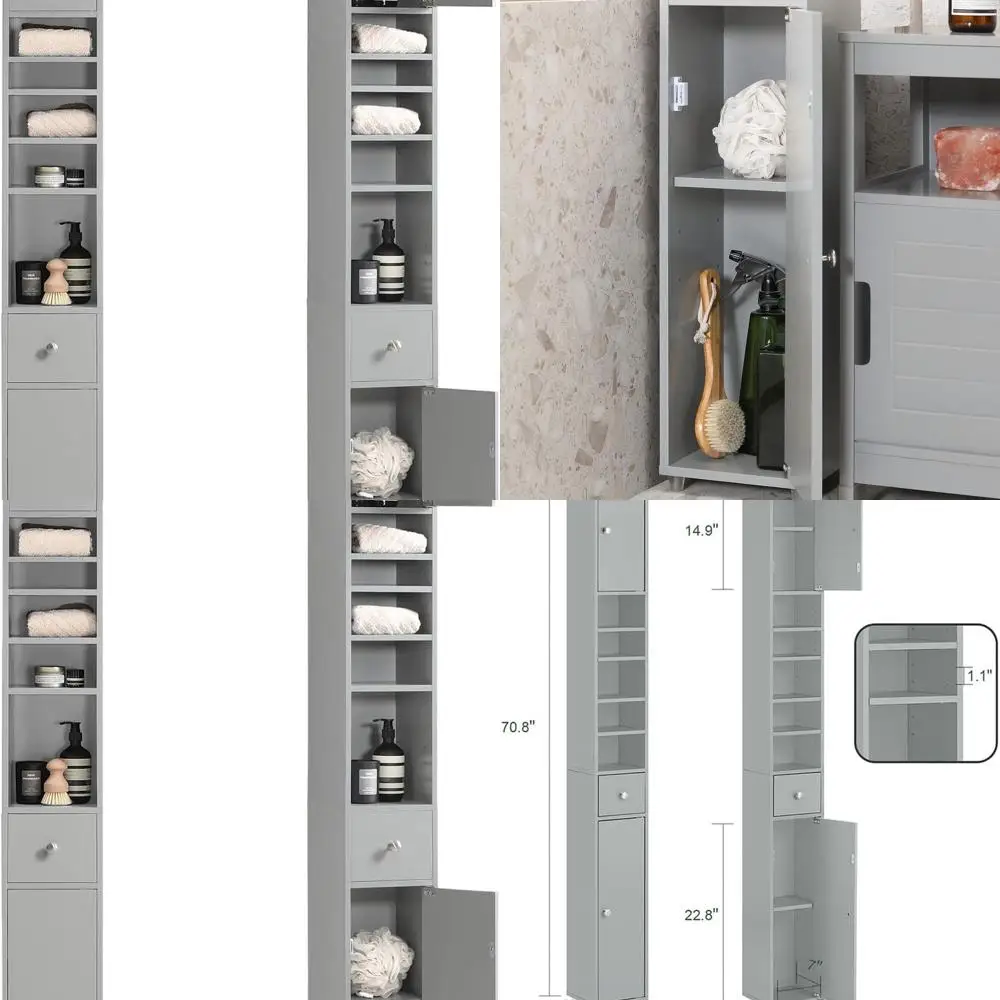 Slim Tall Bathroom Storage Cabinet with Adjustable Shelves, Anti-Tip Design, Gray BZR34-HG
Slim Tall Bathroom Storage Cabinet with Adjustable Shelves, Anti-Tip Design, Gray BZR34-HG