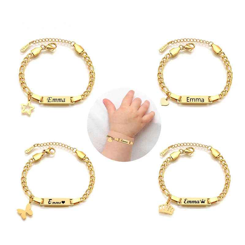 Personalized Baby Name Bar Bracelets Cute Stainless Steel Heart Crown Star Custom Jewelry For Girl Boy Birthday Gift
Personalized Baby Name Bar Bracelets Cute Stainless Steel Heart Crown Star Custom Jewelry For Girl Boy Birthday Gift