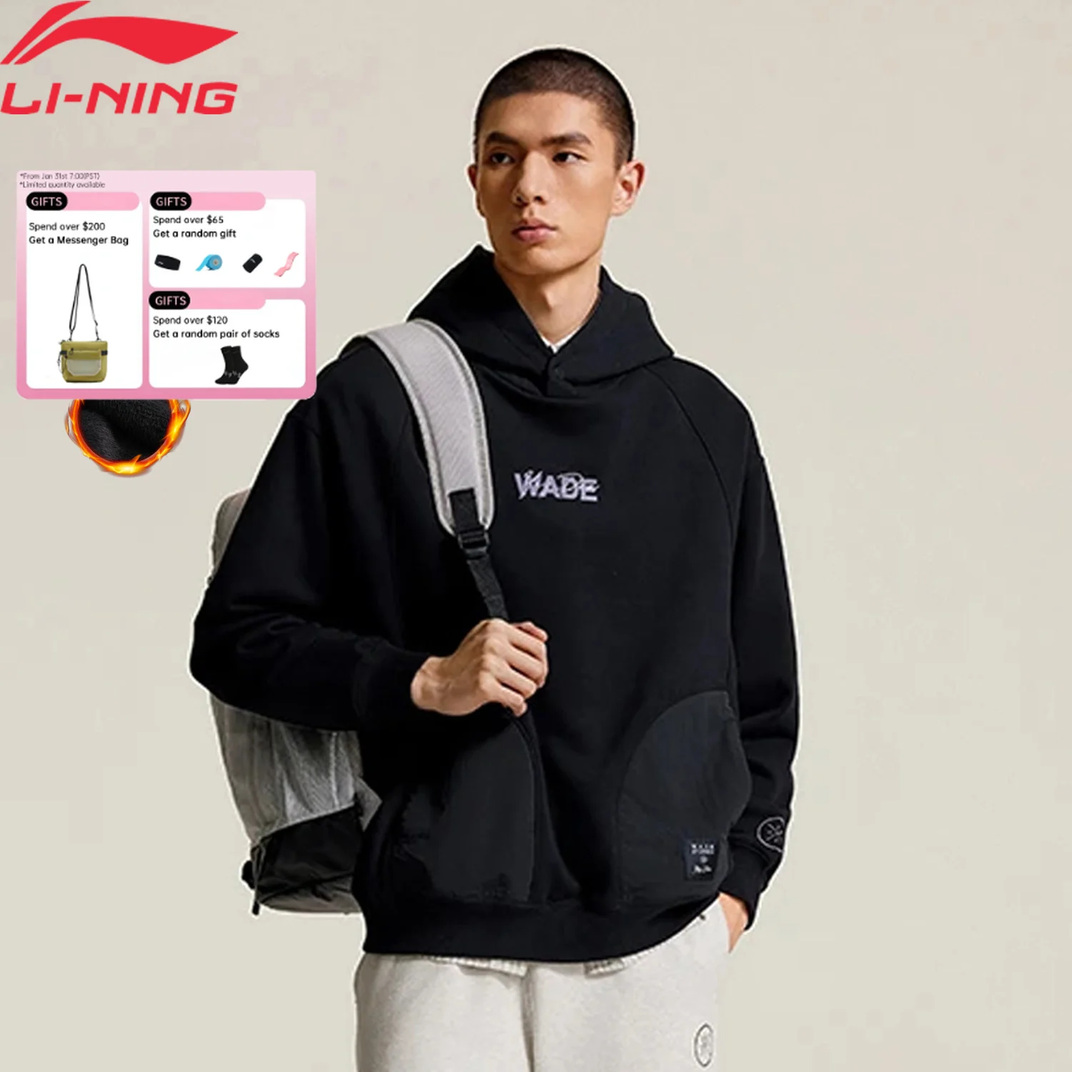 Li-Ning Men's Wade Hoodie WARM AT Fleece Winter 72%Cotton 28%Polyester Loose Fit Comfortable LiNing Sports Pullover AWDUH31
Li-Ning Men's Wade Hoodie WARM AT Fleece Winter 72%Cotton 28%Polyester Loose Fit Comfortable LiNing Sports Pullover AWDUH31