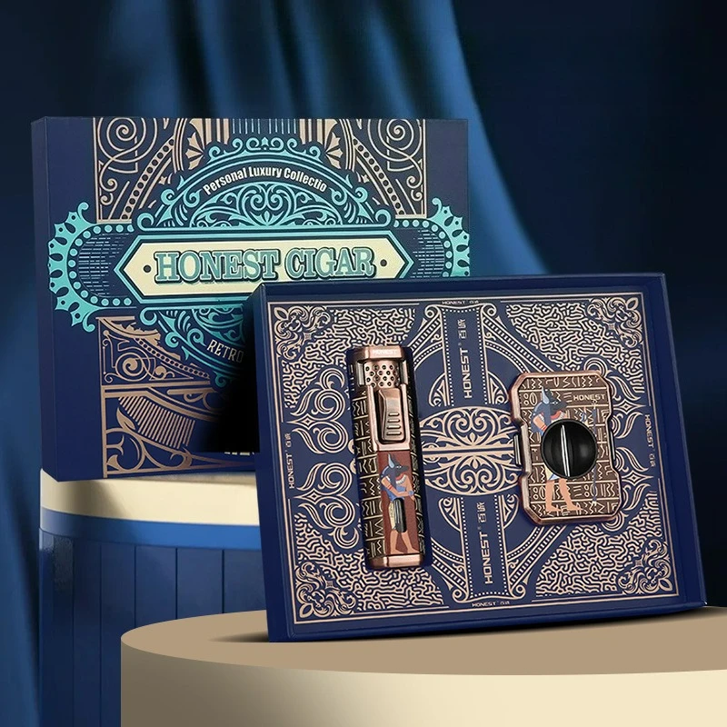 HONEST 2-piece Cigar Set Windproof Jet Blue Flame Butane Gas Torch Lighter V-shaped Cigar Clipper Fashion High end Lighters Gift
HONEST 2-piece Cigar Set Windproof Jet Blue Flame Butane Gas Torch Lighter V-shaped Cigar Clipper Fashion High end Lighters Gift