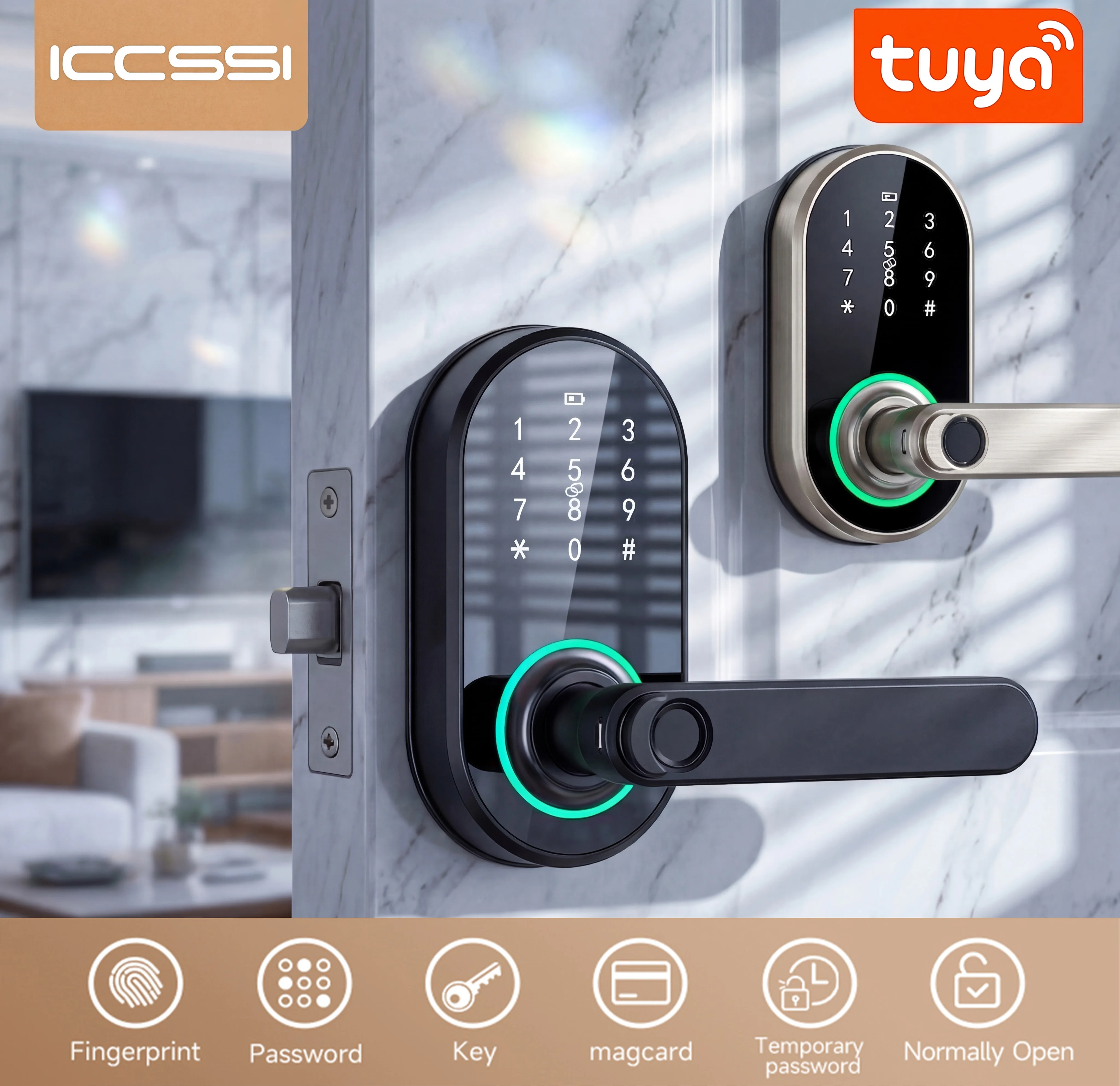 ICCSSI Smart Door Lock Fingerprint Door Lock Unlock by Fingerprint/Password/Card/Tuya App/Key Anti-Theft Door Lock P01-205A
ICCSSI Smart Door Lock Fingerprint Door Lock Unlock by Fingerprint/Password/Card/Tuya App/Key Anti-Theft Door Lock P01-205A
