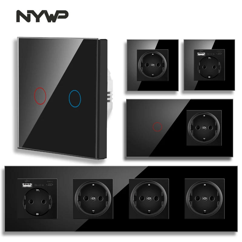 NYWP Touch sensor switch with socket crystal glass panel 110~250V 16A 157*86 wall socket with Light Switch 1/2/3Gang 1Way
NYWP Touch sensor switch with socket crystal glass panel 110~250V 16A 157*86 wall socket with Light Switch 1/2/3Gang 1Way