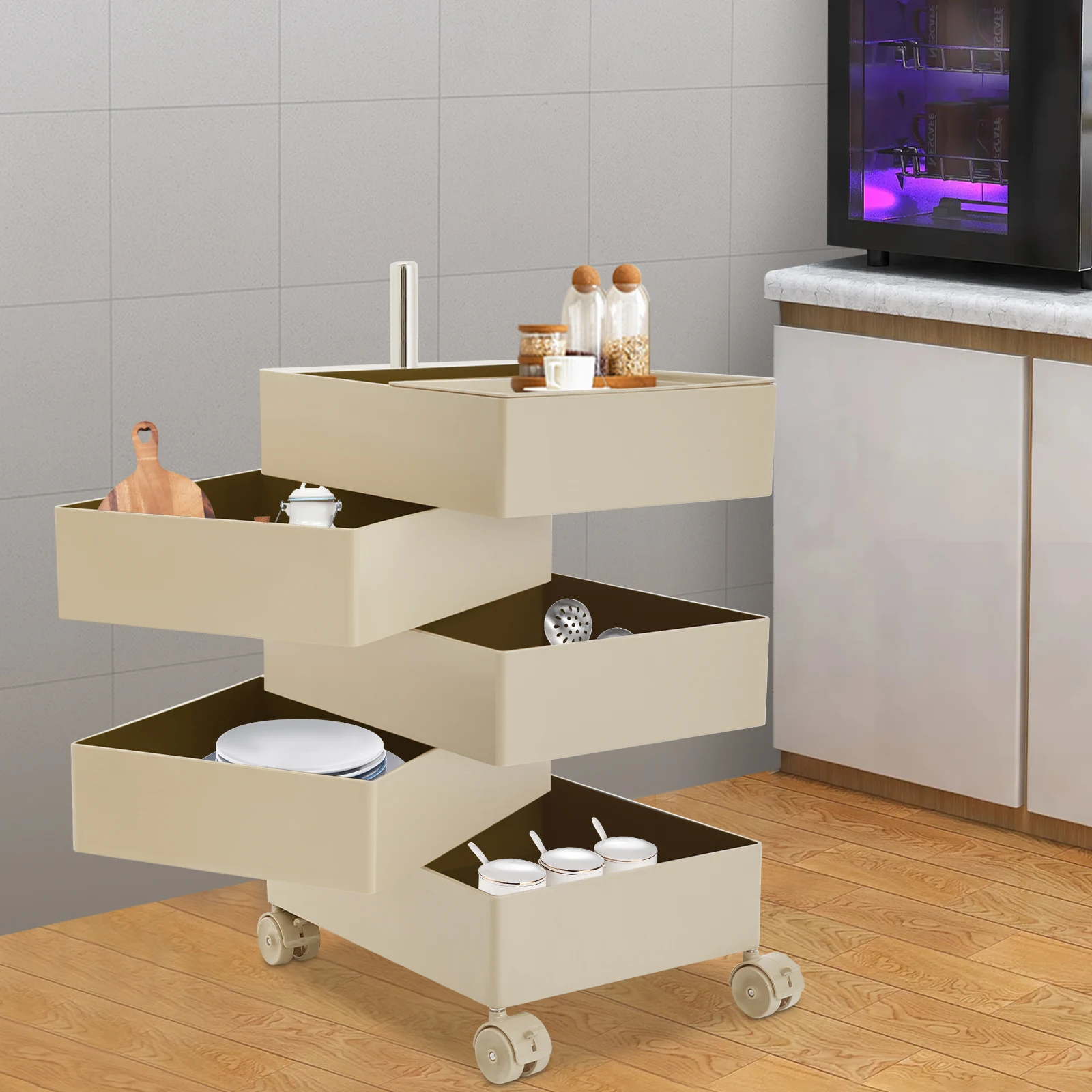 5-Tier 360° Rotating Multifunctional Organizer, Space-Saving Spinning Cabinet for Living Room & Bedroom, Khaki Modern Furniture
5-Tier 360° Rotating Multifunctional Organizer, Space-Saving Spinning Cabinet for Living Room & Bedroom, Khaki Modern Furniture