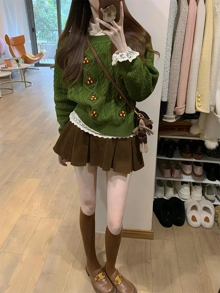 Stunning Green Lace Sweater And Short Skirt Set Korean Style Beautiful Three Piece Winter Fashion Women's High Waist Floral P...
Stunning Green Lace Sweater And Short Skirt Set Korean Style Beautiful Three Piece Winter Fashion Women's High Waist Floral P...