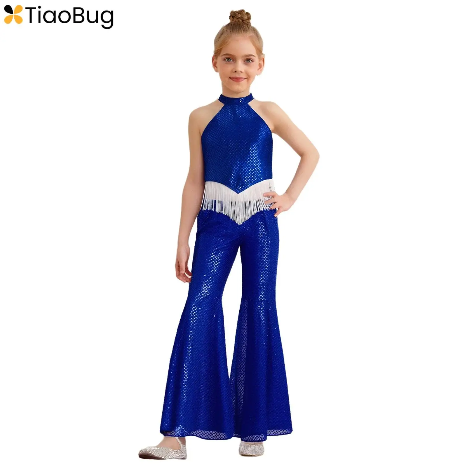 Kids Girls Shiny Sequin 70S Disco Outfits Crop Top with Bell-Bottom Flared Jumpsuit Halloween Tassels Hippie Costume Dancewear
Kids Girls Shiny Sequin 70S Disco Outfits Crop Top with Bell-Bottom Flared Jumpsuit Halloween Tassels Hippie Costume Dancewear