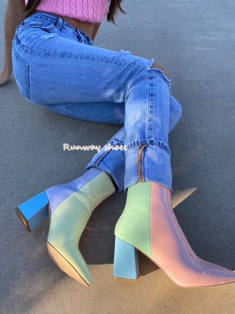 Women's Patchwork Fabric Fang Gen Colorful Ankle Boots Ankle Boots Manual Fashion Party Women's Dress Shoes Luxury Footwear
Women's Patchwork Fabric Fang Gen Colorful Ankle Boots Ankle Boots Manual Fashion Party Women's Dress Shoes Luxury Footwear
