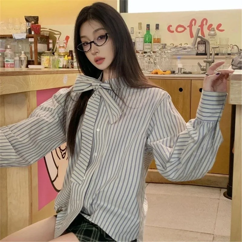Kimotimo шикарные бандажные синие полосатые рубашки женские осенние модные свободные топы с длинными рукавами корейская повседневная универсальная блузка Camisa
Kimotimo шикарные бандажные синие полосатые рубашки женские осенние модные свободные топы с длинными рукавами корейская повседневная универсальная блузка Camisa