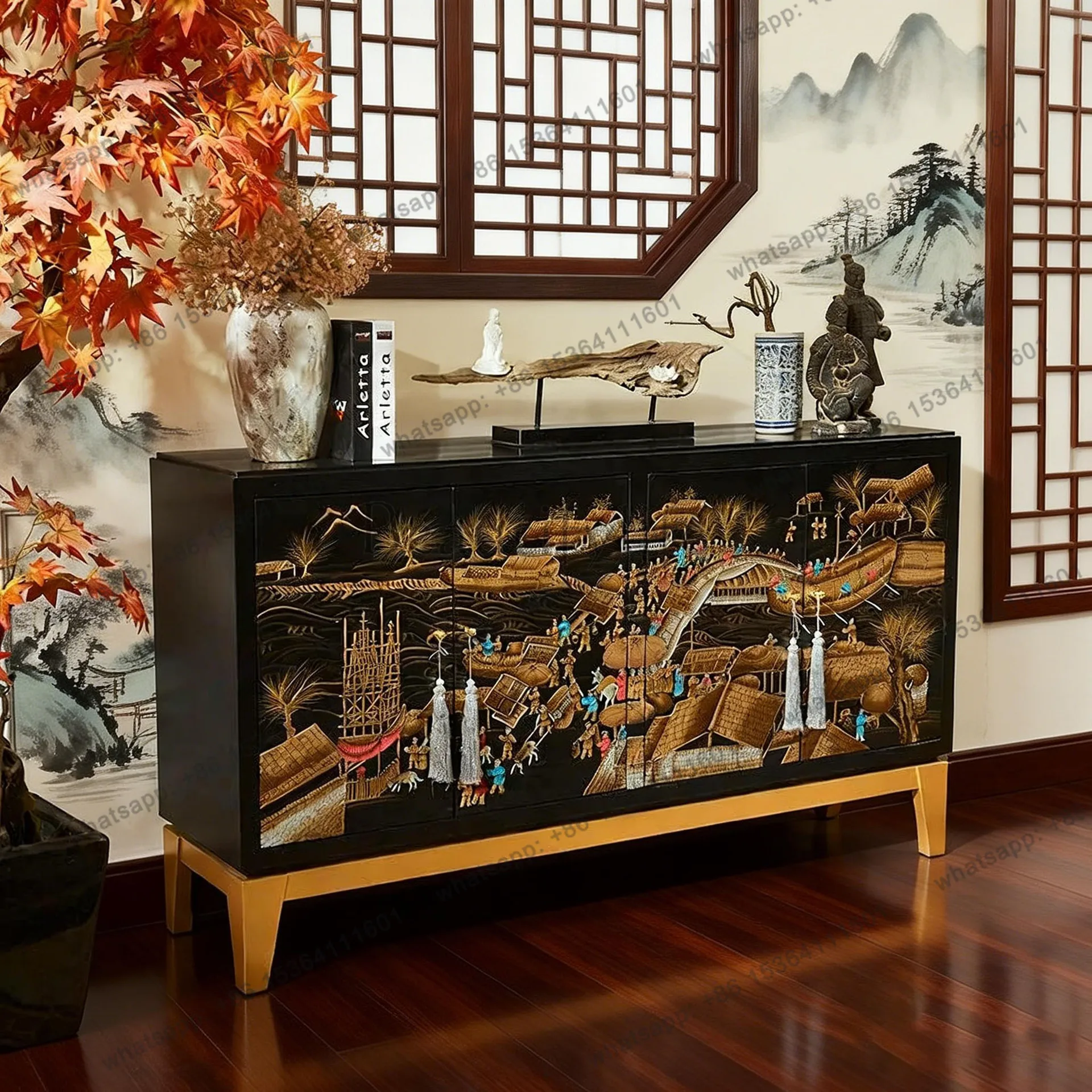 Modern new Chinese solid wood painted warped head porch cabinet partition retro code storage hand painted dining side cabinet
Modern new Chinese solid wood painted warped head porch cabinet partition retro code storage hand painted dining side cabinet