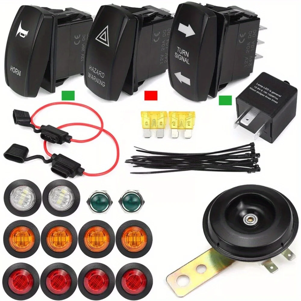 Rocker Switch Turn Signal Kit. Street Legal LED Light, Horn, Hazard for 4X4 Project. Easy Install, Safe Drive, Without Battery
Rocker Switch Turn Signal Kit. Street Legal LED Light, Horn, Hazard for 4X4 Project. Easy Install, Safe Drive, Without Battery