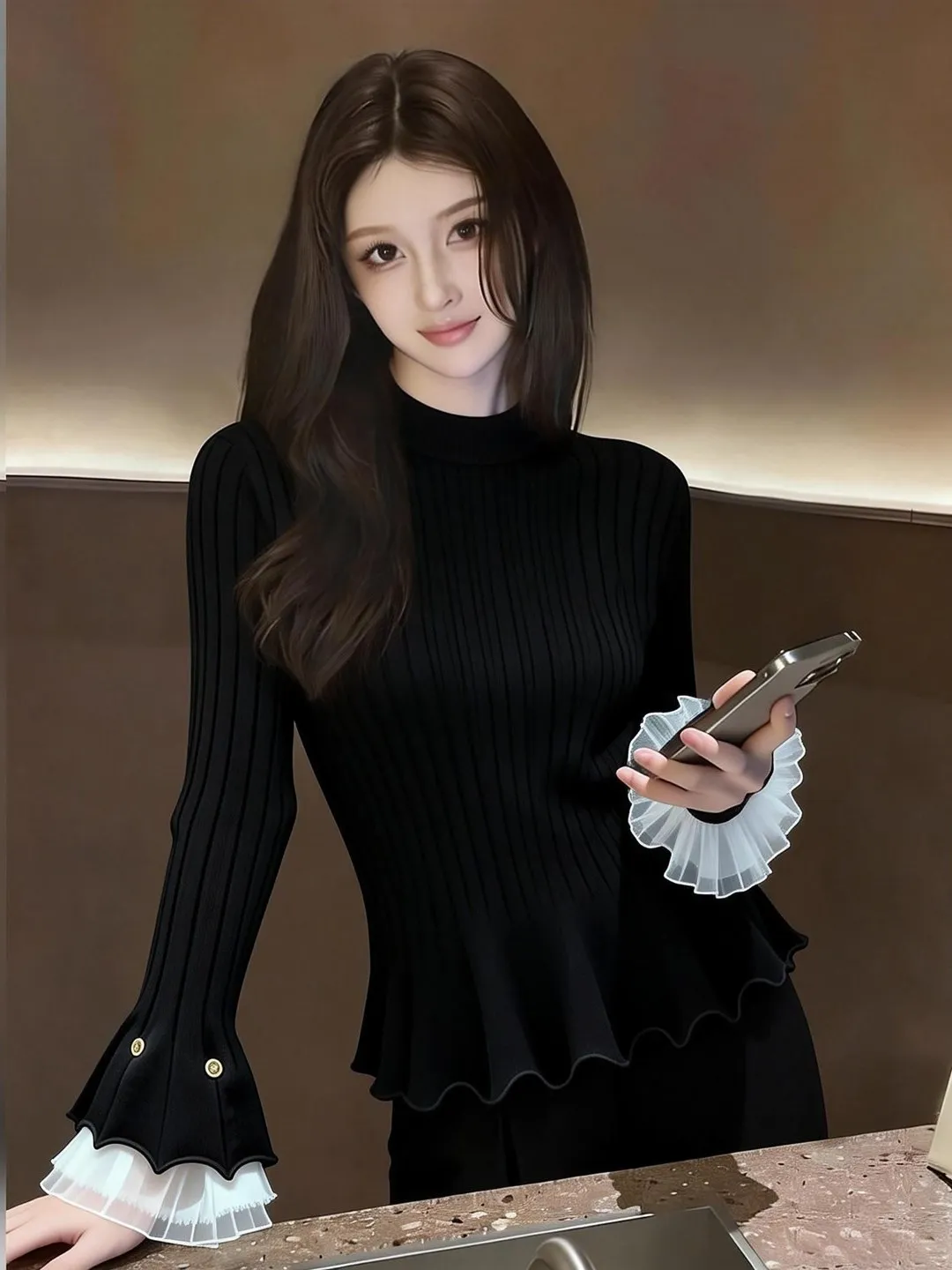 Женская зимняя облегающая универсальная блузка с высоким воротником, рукавами-колокол и оборками, свободного кроя, модная
Женская зимняя облегающая универсальная блузка с высоким воротником, рукавами-колокол и оборками, свободного кроя, модная