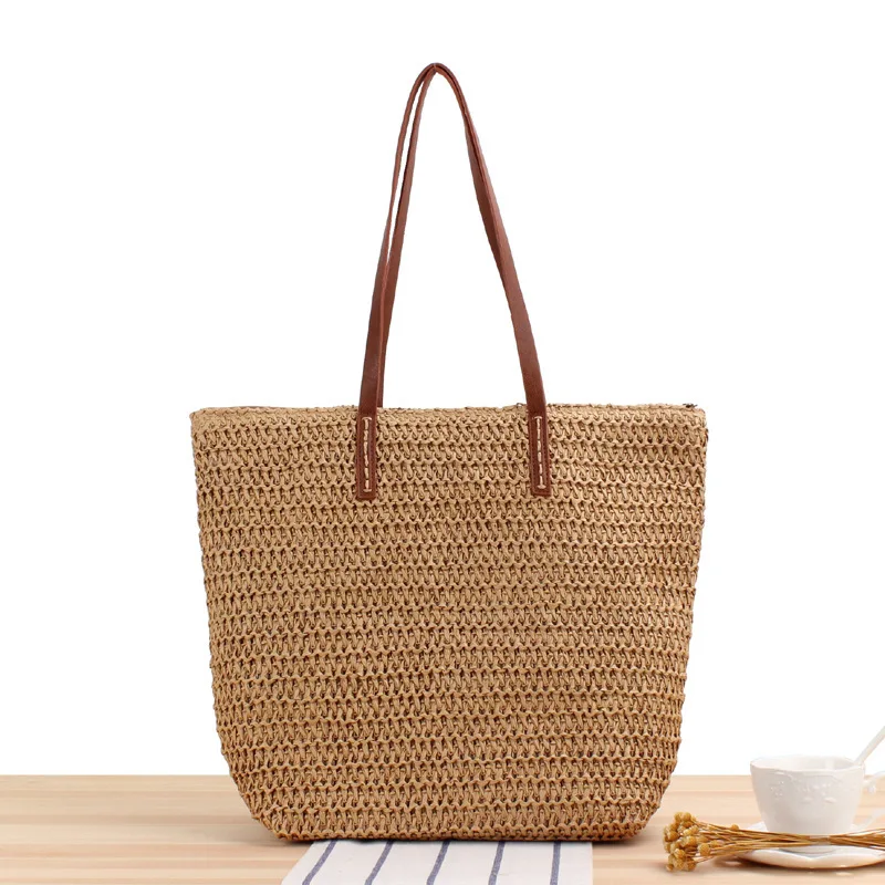 New solid color simple shoulder paper rope weave daily commute leisure holiday bag
New solid color simple shoulder paper rope weave daily commute leisure holiday bag