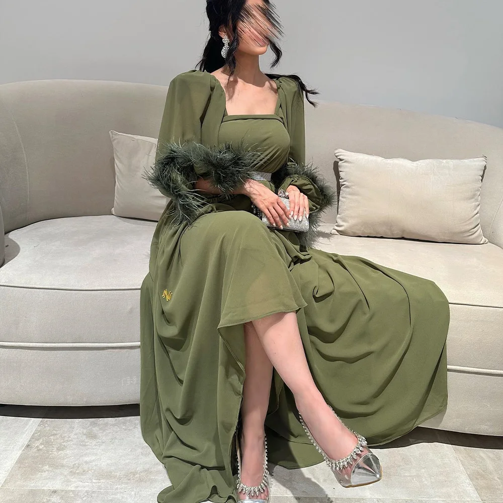 Graceful Feathers Pleats Crystal Belt Evening Dresses Classic A-Line Chiffon Long Sleeves Party Gowns فساتين سهره نسائيه فخمة
Graceful Feathers Pleats Crystal Belt Evening Dresses Classic A-Line Chiffon Long Sleeves Party Gowns فساتين سهره نسائيه فخمة
