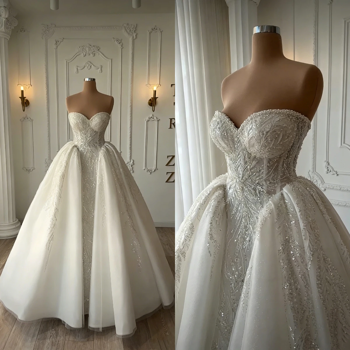 Sweetheart Beaded Lace Wedding Dresses Luxury Sparkly Crystal Chapel Train Princess Bridal Gown Vestidos De Novia Customized
Sweetheart Beaded Lace Wedding Dresses Luxury Sparkly Crystal Chapel Train Princess Bridal Gown Vestidos De Novia Customized