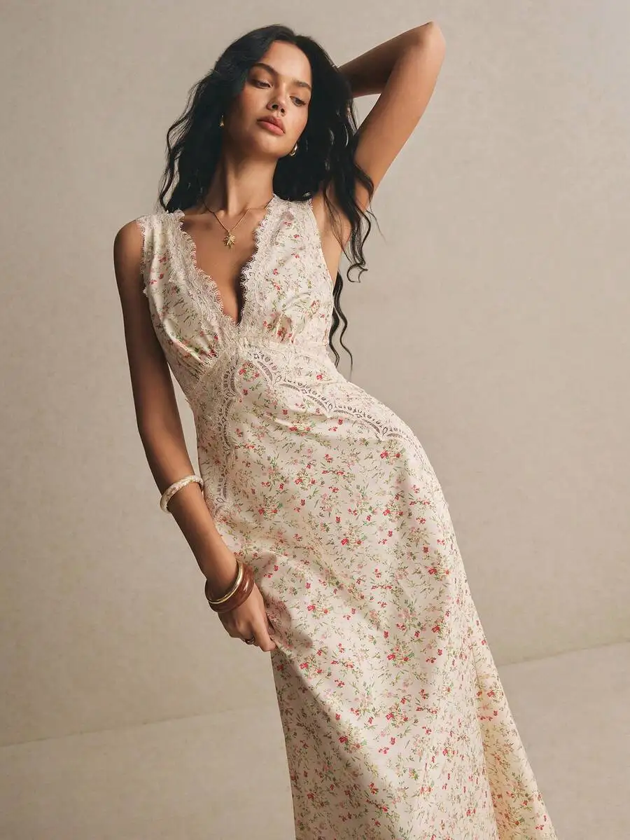 Womens Floral Lace Trim V-Neck Sleeveless Midi Dress A-Line Summer Sundress Cottagecore Vacation Dress
Womens Floral Lace Trim V-Neck Sleeveless Midi Dress A-Line Summer Sundress Cottagecore Vacation Dress