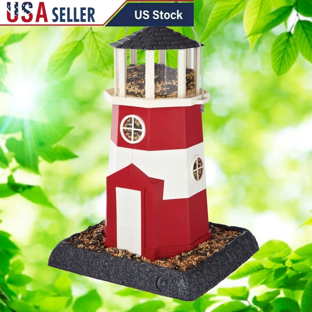 Hopper Bird Feeder Nautical Lighthouse Design Squirrel Proof Removable Tray Easy Clean Hanging or Pole Mounted 8 lb Capacity
Hopper Bird Feeder Nautical Lighthouse Design Squirrel Proof Removable Tray Easy Clean Hanging or Pole Mounted 8 lb Capacity