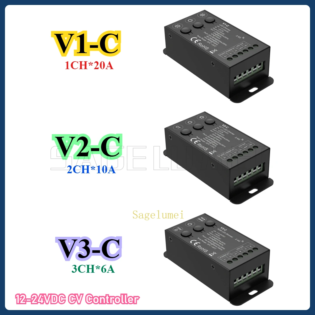 V1/2/3-C 12-24VDC 2.4G RF RGB LED Controller 3 Buttons PWM Constant Voltage Dimmer for SMD2835 3528 5050 Single Color /CCT
V1/2/3-C 12-24VDC 2.4G RF RGB LED Controller 3 Buttons PWM Constant Voltage Dimmer for SMD2835 3528 5050 Single Color /CCT