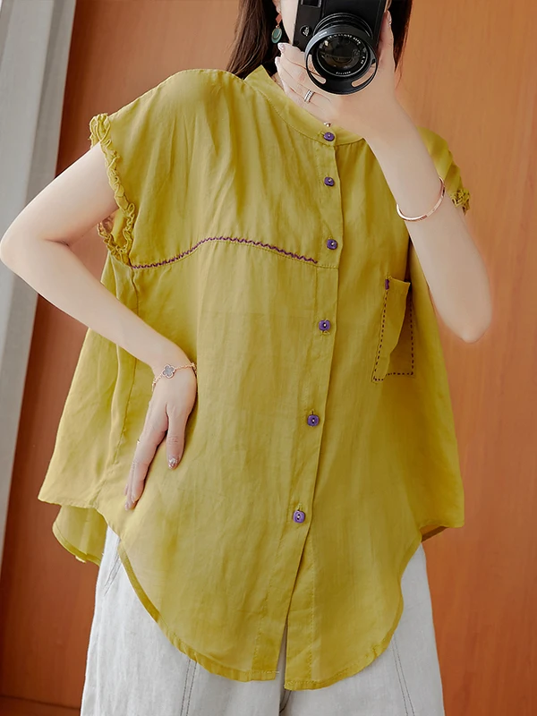 Женская рубашка больших размеров в стиле ретро, свободного кроя, из хлопка и льна, с коротким рукавом, воротником-стойкой, однотонная, на пуговицах, для повседневной носки летом
Женская рубашка больших размеров в стиле ретро, свободного кроя, из хлопка и льна, с коротким рукавом, воротником-стойкой, однотонная, на пуговицах, для повседневной носки летом