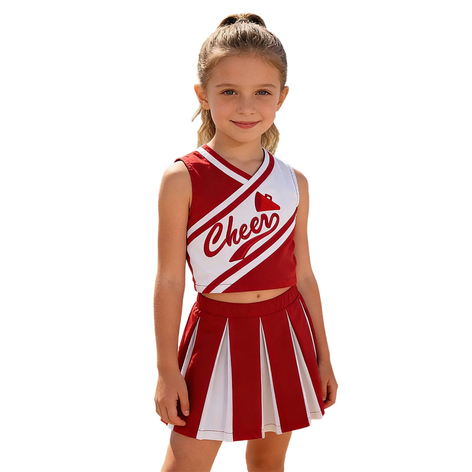 Детский костюм чирлидерши для девочек: топ без рукавов с вышивкой и юбка для школьных выступлений и танцев
Детский костюм чирлидерши для девочек: топ без рукавов с вышивкой и юбка для школьных выступлений и танцев