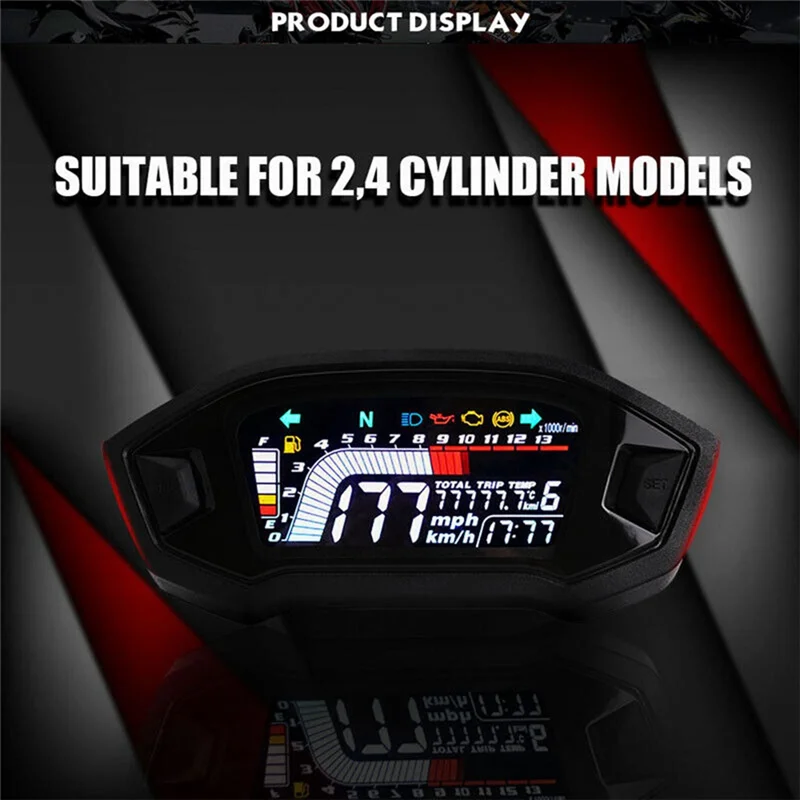 Мотоциклетный ЖК-цифровой одометр, светодиодный спидометр, универсальный для 2, 4-цилиндровой модели, детали мотоцикла
Мотоциклетный ЖК-цифровой одометр, светодиодный спидометр, универсальный для 2, 4-цилиндровой модели, детали мотоцикла