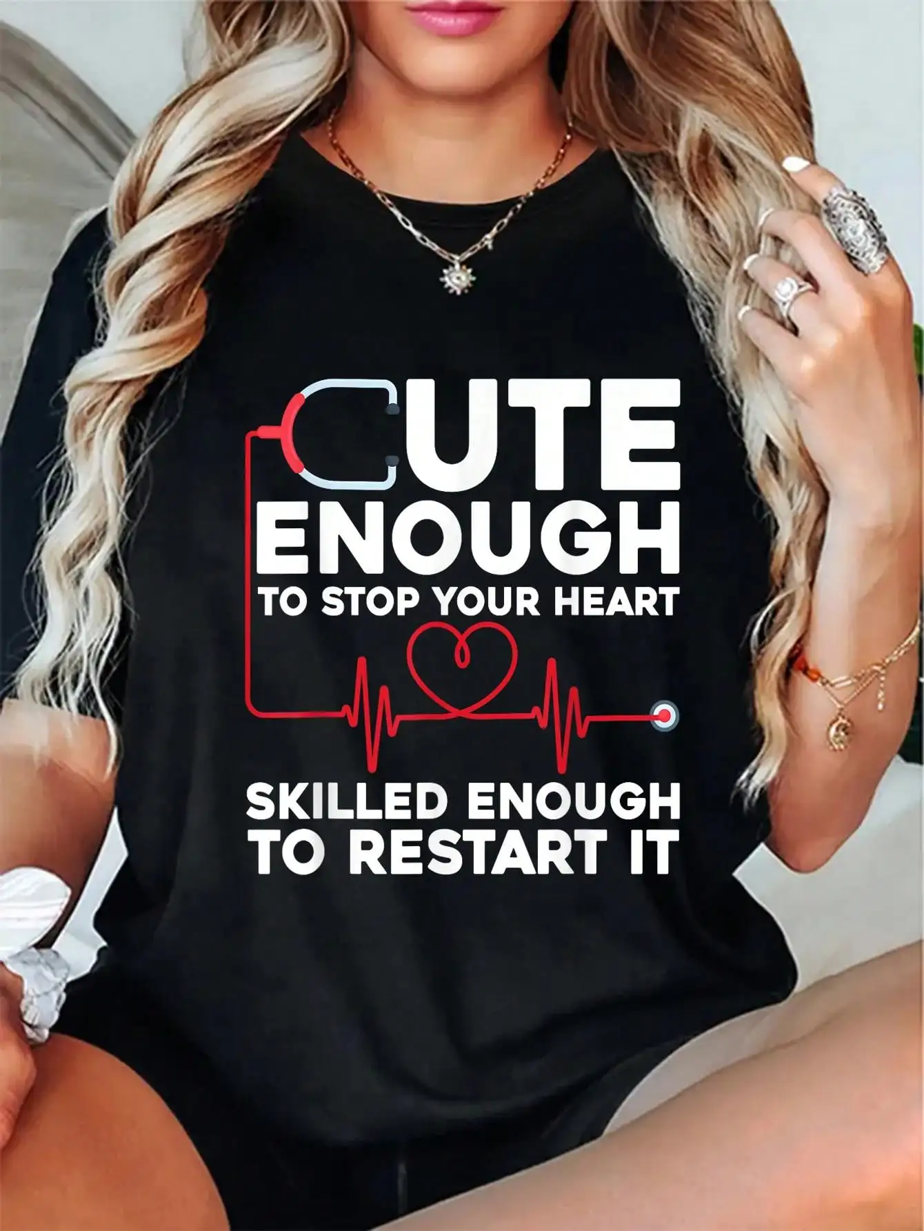 Cute Enough to Stop Your Heart Skilled Enough to Restart It Graphic Tee
Cute Enough to Stop Your Heart Skilled Enough to Restart It Graphic Tee