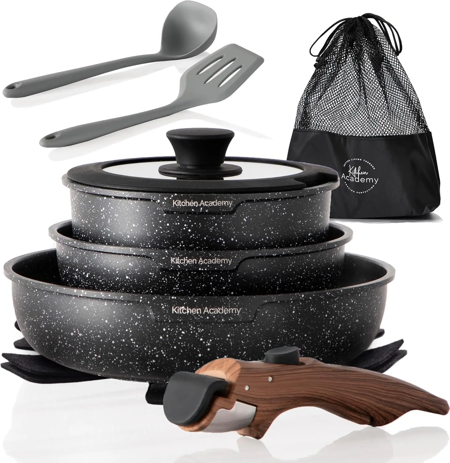 10-Piece Non-Stick Cookware Set, Black Granite Stackable Induction Pots and Pans for Camping and RV
10-Piece Non-Stick Cookware Set, Black Granite Stackable Induction Pots and Pans for Camping and RV