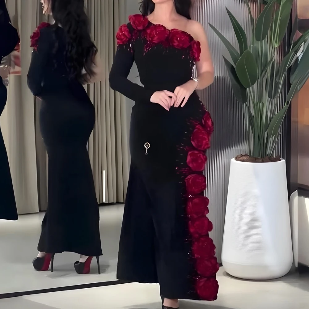 Customized Elegant Flowers Jersey One Shoulder Evening Dress High Quality Straight Long Sleeves Floor Length Vestidos
Customized Elegant Flowers Jersey One Shoulder Evening Dress High Quality Straight Long Sleeves Floor Length Vestidos