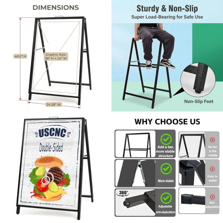 24 x 36 Inch A Frame Sign Double-Sided Folding Sandwich Board Heavy Duty Slide-in Sidewalk Signboard for Outdoor Street Adverti
24 x 36 Inch A Frame Sign Double-Sided Folding Sandwich Board Heavy Duty Slide-in Sidewalk Signboard for Outdoor Street Adverti