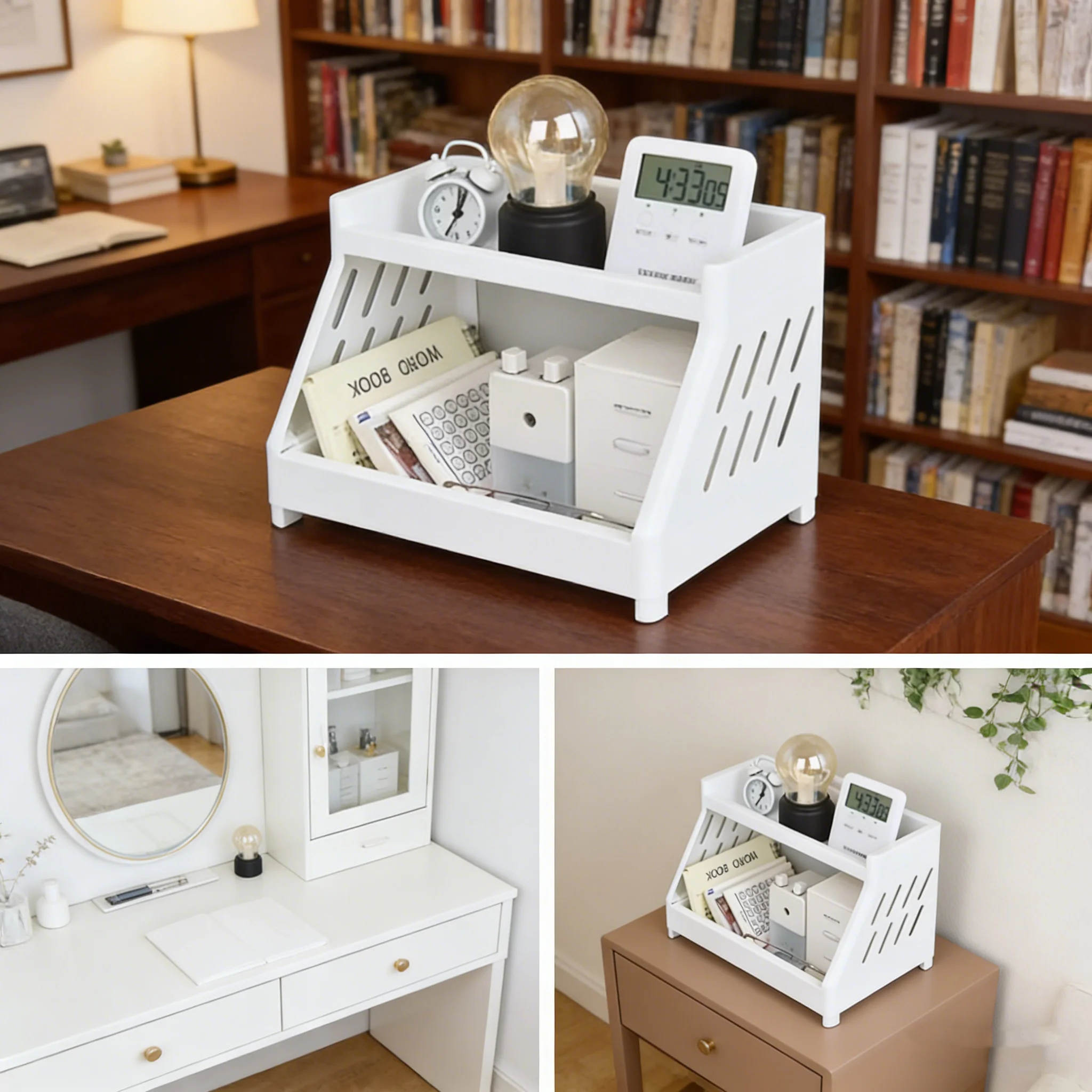 White Double Tier Desktop Storage Organiser Display Shelf with Cutout Cat's Paw Design, Home Office and Dorm Room
White Double Tier Desktop Storage Organiser Display Shelf with Cutout Cat's Paw Design, Home Office and Dorm Room