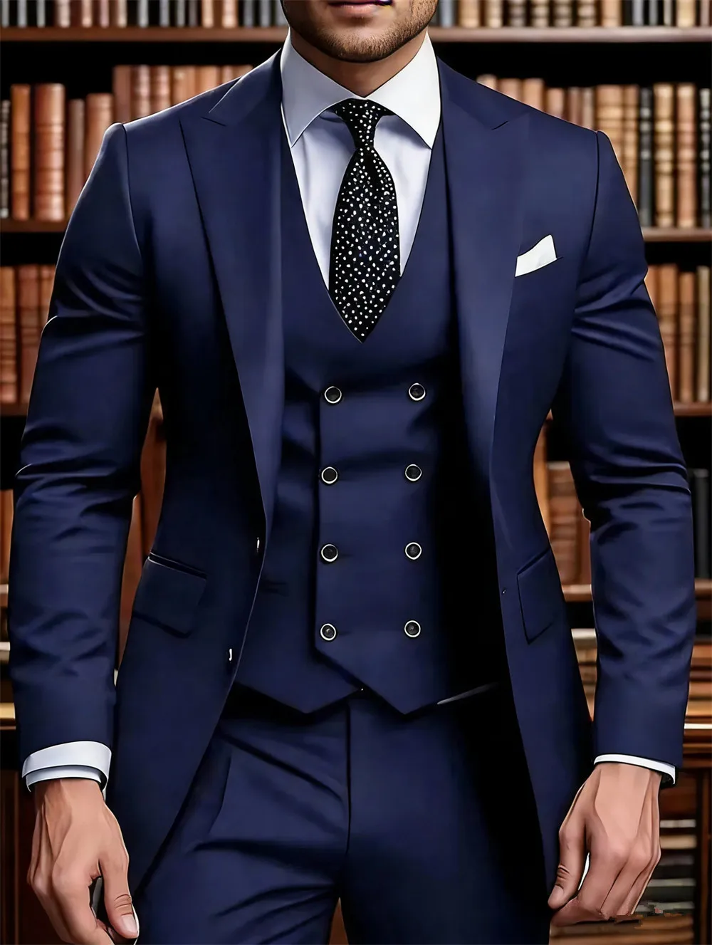 Navy Blue 3 Piece Suit Double Breasted Vest Slim Fit Wedding Tuxedo (Jacket+Vest+Pants) Tailor Made
Navy Blue 3 Piece Suit Double Breasted Vest Slim Fit Wedding Tuxedo (Jacket+Vest+Pants) Tailor Made