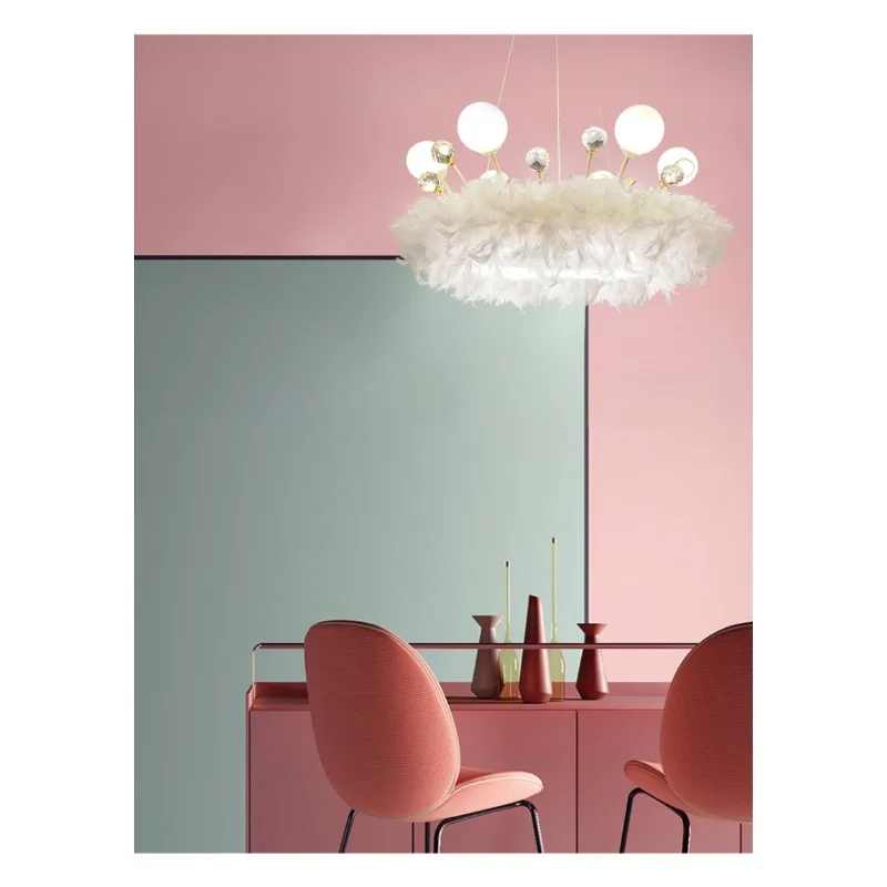 Modern creative feather crystal chandelier LED lighting living room bedroom Nordic art chandelier children's room round lamp
Modern creative feather crystal chandelier LED lighting living room bedroom Nordic art chandelier children's room round lamp