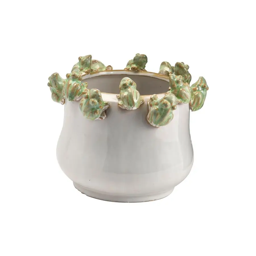 CoOp Stoneware Planter with Frogs on Rim and Reactive Glaze, Green and White
CoOp Stoneware Planter with Frogs on Rim and Reactive Glaze, Green and White