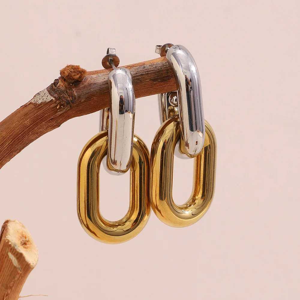 Mixing Metals Stainless Steel Gold Silver Oval Buckle Irregular Earrings For Women Anti Allergic Jewelry New Arrival
Mixing Metals Stainless Steel Gold Silver Oval Buckle Irregular Earrings For Women Anti Allergic Jewelry New Arrival