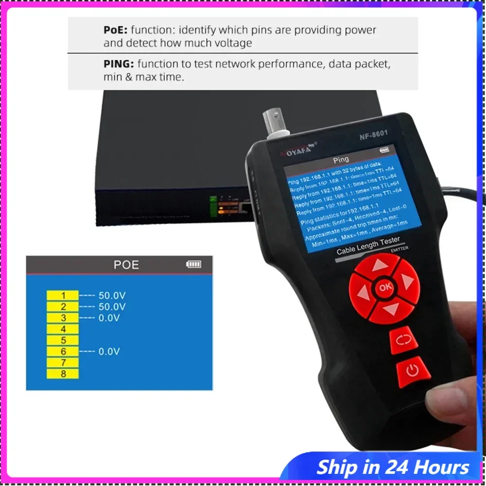 Noyafa NF-8601 NF-8601s NF-8601w Design POE PING LCD Cable Length Test For RJ11 RJ45 BNC Network Cat 7 Cable Tester Wire Check
Noyafa NF-8601 NF-8601s NF-8601w Design POE PING LCD Cable Length Test For RJ11 RJ45 BNC Network Cat 7 Cable Tester Wire Check
