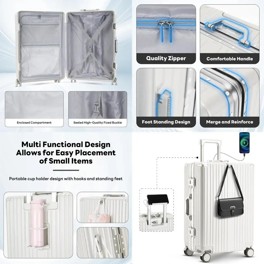 20 Inch TSA-Approved Hardside Carry-On Luggage with Cup Holder, USB Port, and 8 Spinner Wheels
20 Inch TSA-Approved Hardside Carry-On Luggage with Cup Holder, USB Port, and 8 Spinner Wheels
