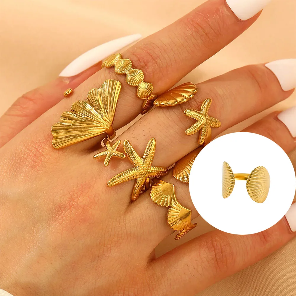 CARLIDANA Shell Starfish Rings Jewelry Women Gold Plated Stainless Steel Open Adjustable No Fading Waterproof Minimalist Ring
CARLIDANA Shell Starfish Rings Jewelry Women Gold Plated Stainless Steel Open Adjustable No Fading Waterproof Minimalist Ring