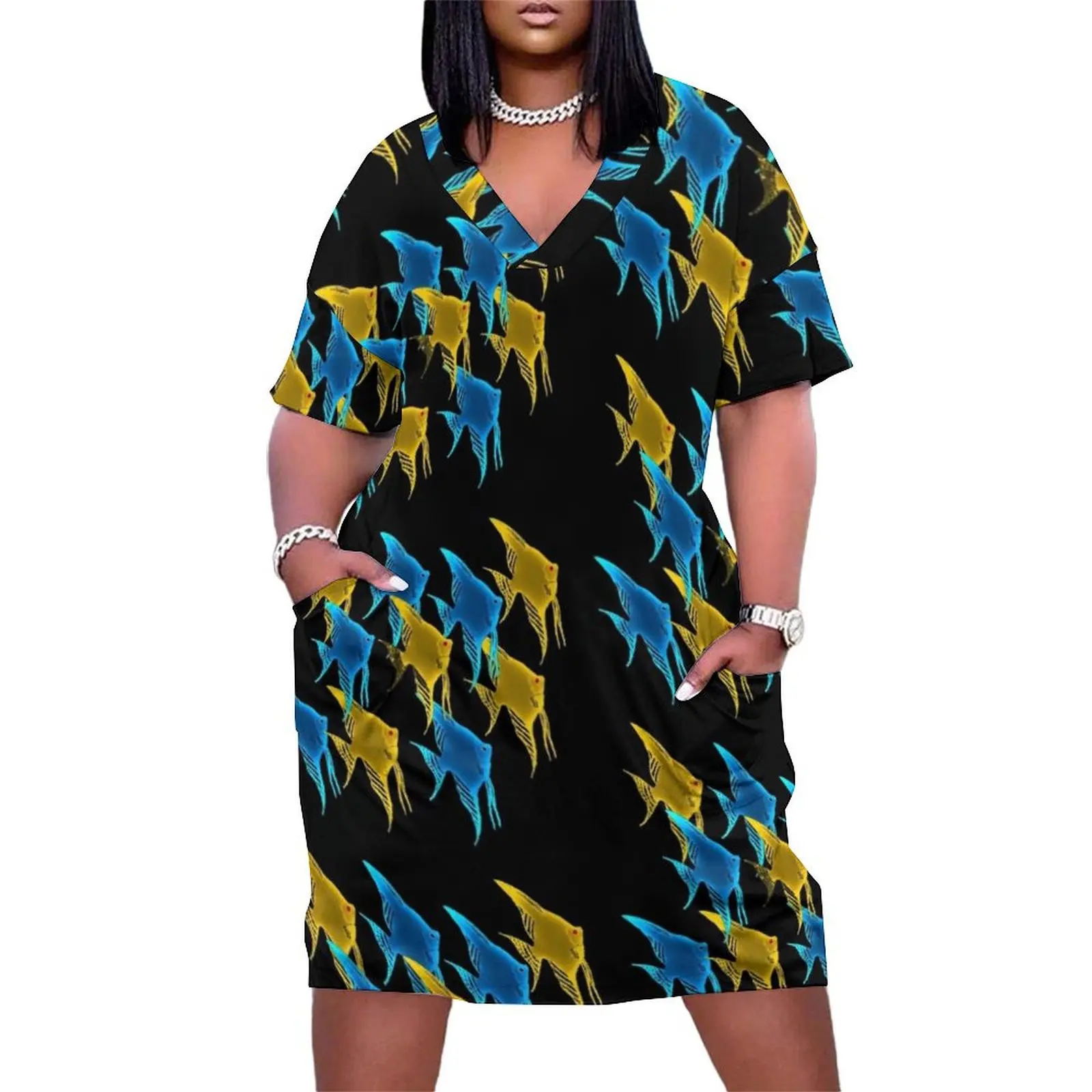 Albino Angelfish Scalare and Blue Angelfish Scalare Loose Pocket Dress Evening gown clothes party dresses woman
Albino Angelfish Scalare and Blue Angelfish Scalare Loose Pocket Dress Evening gown clothes party dresses woman