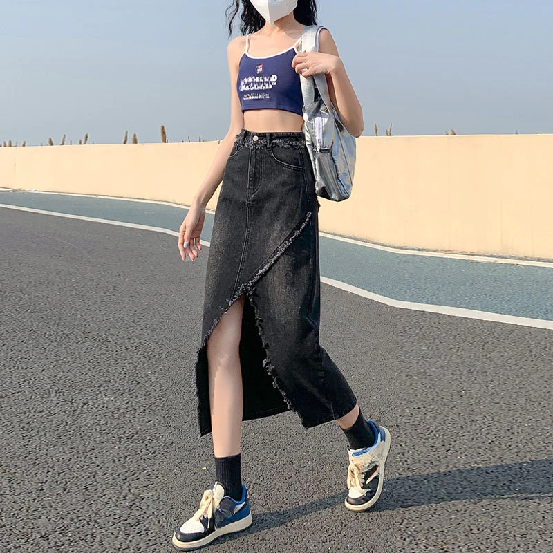 High Waist Slit Half Body Denim Skirt, Women's Spring and Autumn New Fashion Irregular Mid-length A-line Denim Half Body Skirt
High Waist Slit Half Body Denim Skirt, Women's Spring and Autumn New Fashion Irregular Mid-length A-line Denim Half Body Skirt