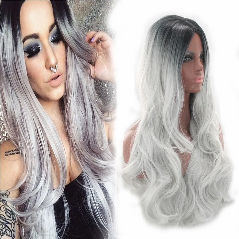 European American fashion anime wig with colorful highlights and black-grey gradient, COS female long curly hair
European American fashion anime wig with colorful highlights and black-grey gradient, COS female long curly hair