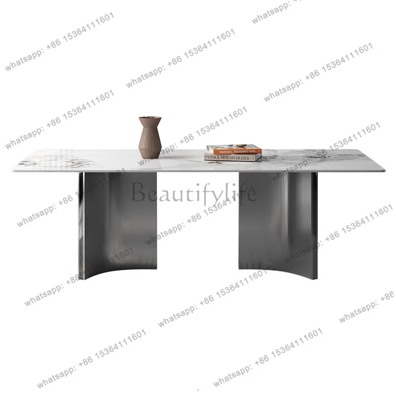 Italian minimalist rock slab dining table light luxury bright stainless steel rectangular dining table
Italian minimalist rock slab dining table light luxury bright stainless steel rectangular dining table