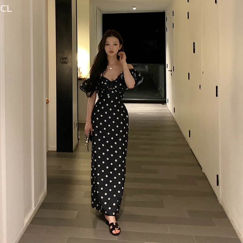 Корейский стиль Ins, французское ретро летнее платье с открытыми плечами и принтом в горошек, праздничное элегантное длинное платье
Корейский стиль Ins, французское ретро летнее платье с открытыми плечами и принтом в горошек, праздничное элегантное длинное платье