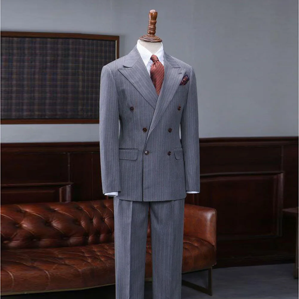 Fashion Men Suits Stripe 2 Pieces Jacket Pant Double Breasted High Quality Business Formal Occasion Peak Lapel Male Clothing
Fashion Men Suits Stripe 2 Pieces Jacket Pant Double Breasted High Quality Business Formal Occasion Peak Lapel Male Clothing